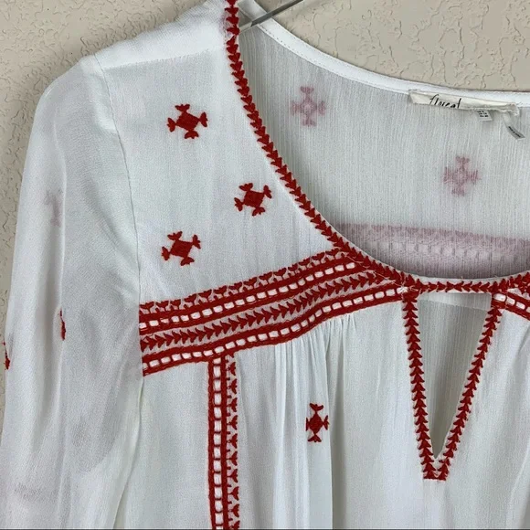 FLOREAT White Boho Blouse Red Embroidery 8 - Picture 2 of 13
